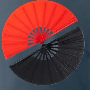 2 Sets of Large Folding Fans Pop-Out Carnival Fan for EDM Music Festivals Clubs Events Parties Dancing Performances Decoration Black and Red Rave Fan Hand