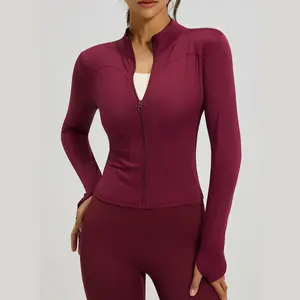 Women's Fitted Full-Zip Yoga Jacket Long Sleeve Lightweight Workout Top for Gym Running & Lounge Multiple Colors