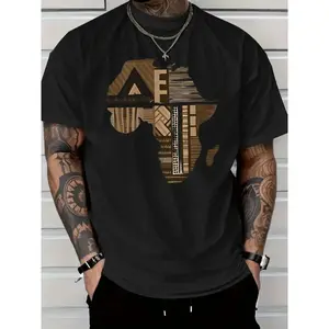 Men's African Map Tribal T-Shirt - Beige/Brown/White Graphic Tee, Tribal Art Apparel, Soft Cotton Regular Fit, Travel & Casual Menswear (Machine Washable)