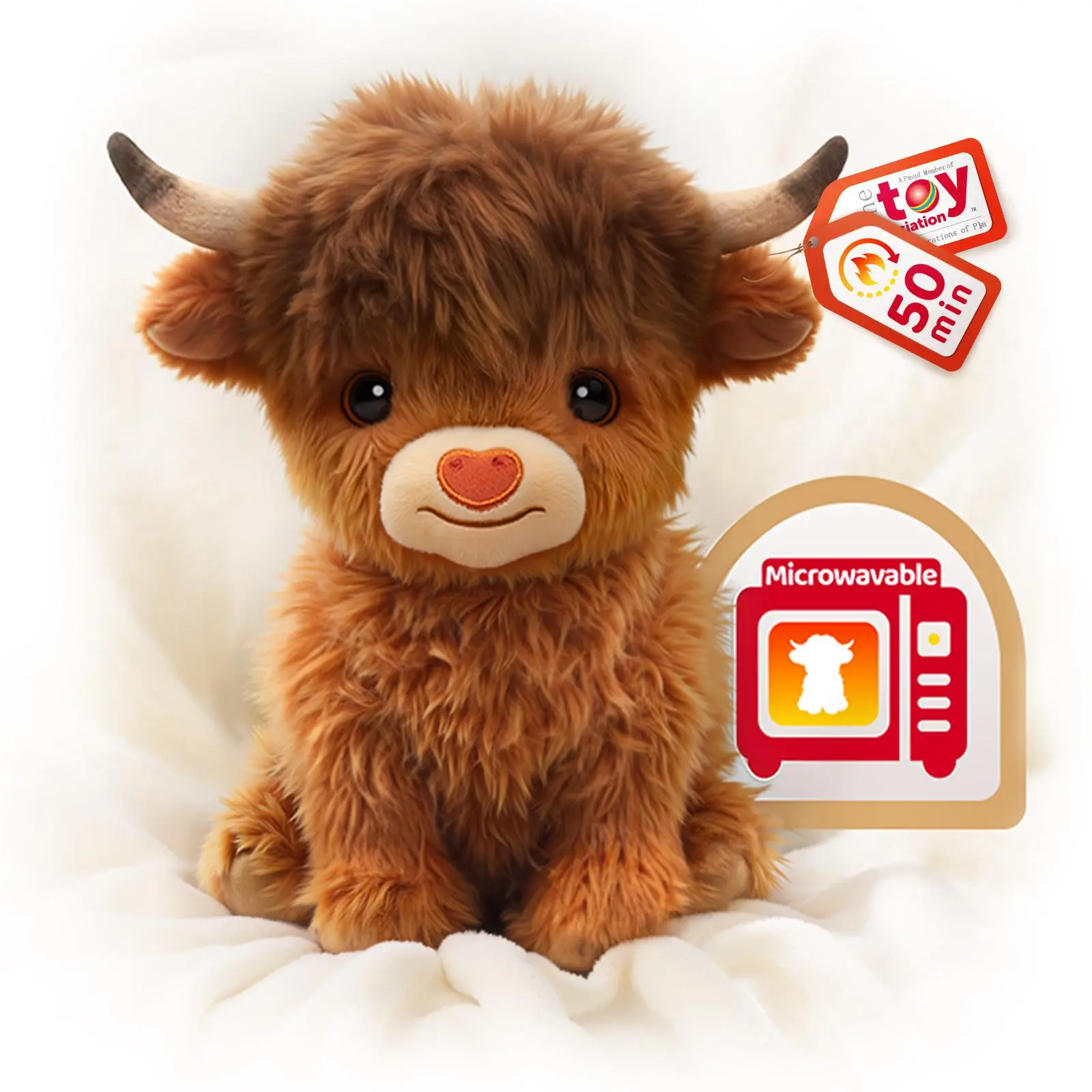 MeWaii 12" Highland Cow Weighted Plush Cuddly Stuffed Animal - Microwavable, Unscented, Natural Fill Toy for Cramp Relief, Anxiety & Sleep Support, Warm Gift