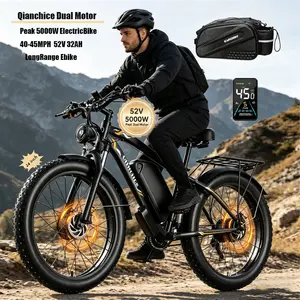 Qianchice Dual Motor Peak 5000W Electric Bike for Adults Men Women 40-45MPH 100 Miles, 52V 32AH Long Range Ebike, Fat Tire 24Inch, Commuter Electric Bicycles Ebike, Hydraulic Disc Brake