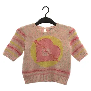 Pre-owned CHANEL Wool Small Leather Goods Heart Motif Short Sleeve Knit