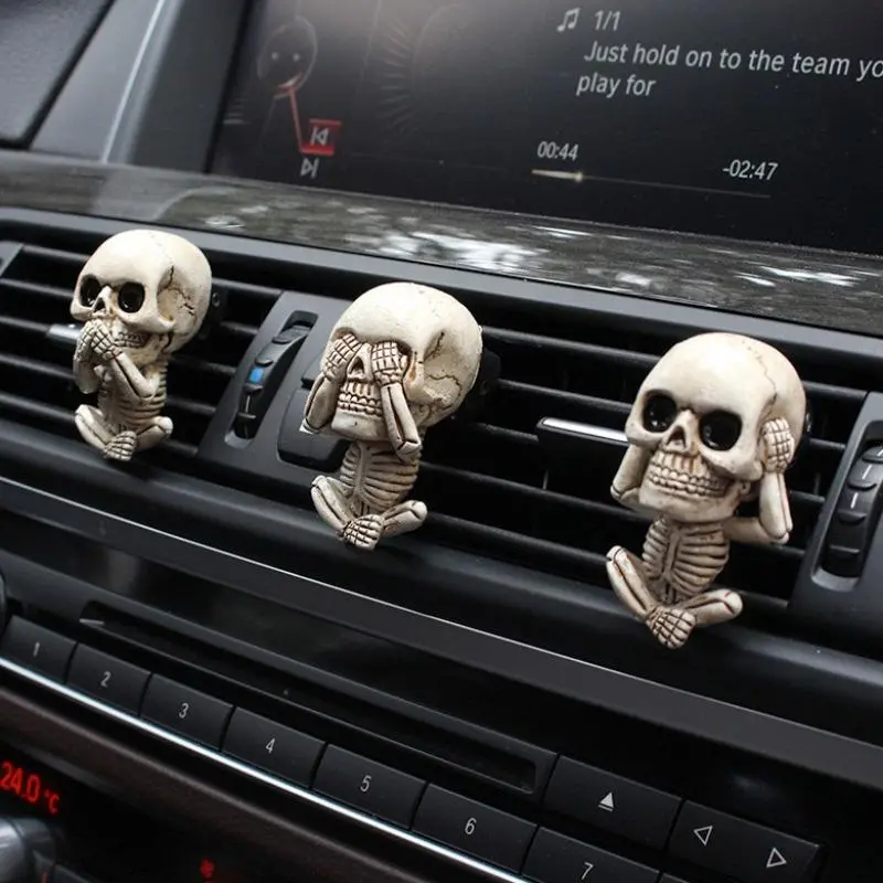 Skull Design Car Air Freshener Clip (No Aromatherapy Oil Tablets), 3 Counts/set Car Dashboard Decoration, Car Interior Decoration Accessories for Car Air Outlet, Car Vent Accessories, Car Accessories