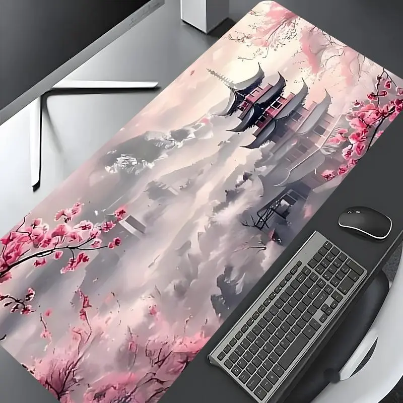Cherry Blossom Landscape Pattern Mouse Pad, Rectangle Gaming Mouse Pad, Non-slip Rubber Pad, Computer Desk Mat, Aesthetic Desk Accessories, Desktop Decoration for Home, Office
