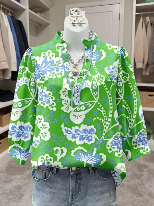 Women's Bohemian Blouse, Floral Print Polyester with Tie Neck and Bishop Sleeves, Casual Loose-Fit Top for Going Out, Vibe, Ootd Ideas, Fashion Inspiration, Christmas, Lady, Shirts, Elegant, Trendy Blouses, Style Inspo, Valentines Day, Dress Casual, Wardr