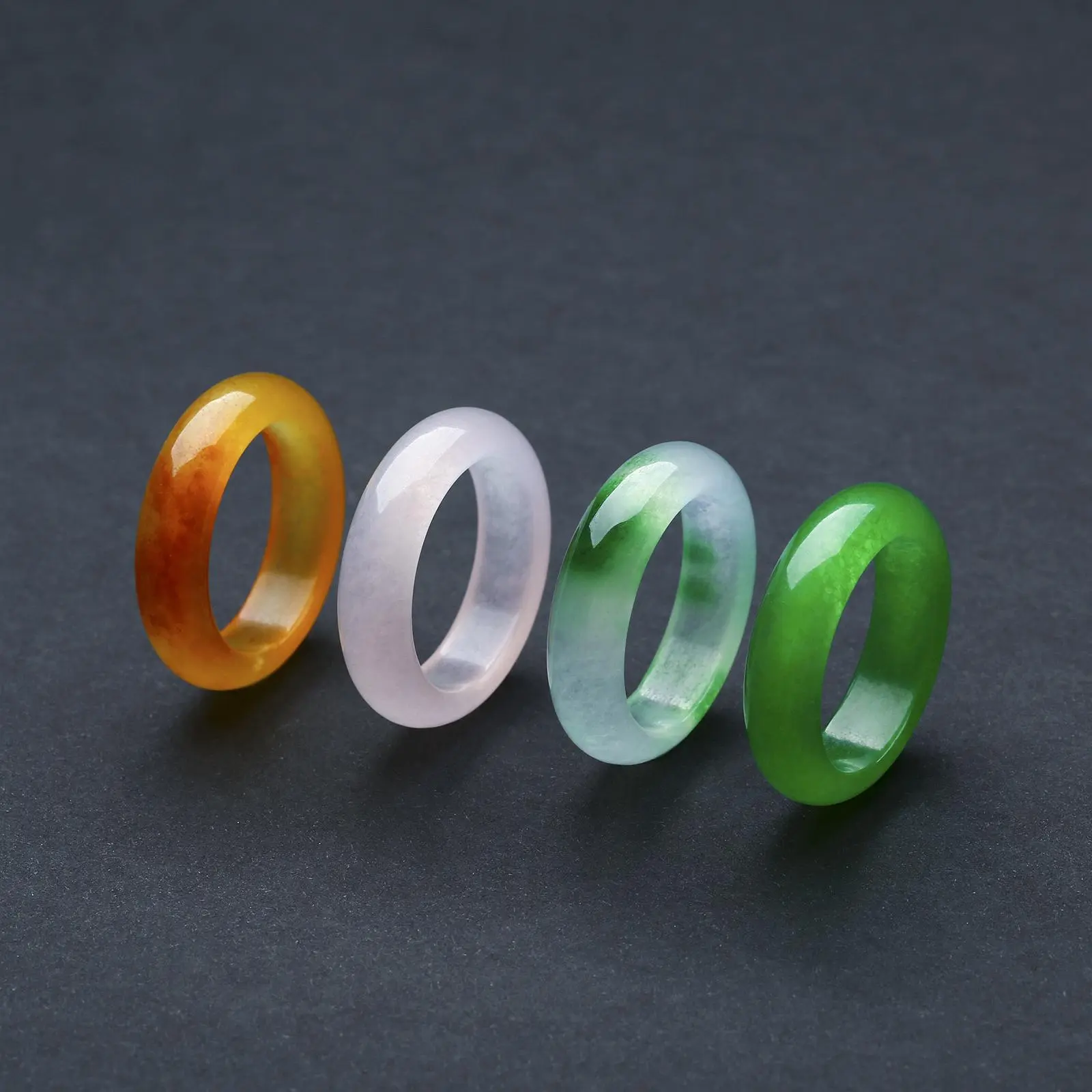 6mm Natural Stone Jade Gemstone Ring Women Plain Green Pink Yellow Fengshui Lucky Promise Wedding Band Thumb Ring Hypoallergenic