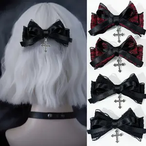 Dark sweet cool style lace cross bow hairpin female fashion personality gothic style lolita hair accessories headdress two sets