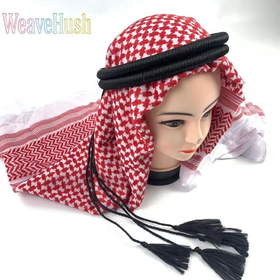 Traditional Keffiyeh Shemagh Desert Scarf, Unisex Middle Eastern Head Wrap with Tassels, Breathable for Outdoor Wear & Cultural Events