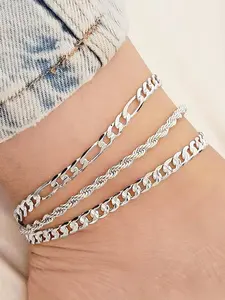 Bohemian Flat Snake Chain Twist Chain Anklet Set, Multi-Layer Design for Women, Summer Beach Daily Wear, Fashion Foot Chain, Boho Anklet