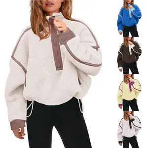 JovenPara Women's Half Zip Sherpa Fleece Pullover Oversized Long Sleeve Sweatshirt with Pockets Casual Hoodie Warm Fuzzy Sweater for Daily Wear