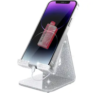 IoossstMaary MT35OOO Dual Folding Cell Phone Stand, Fully Adjustable Foldable Desktop Phone Holder Cradle Dock - Anti-Slip Base, Convenient Charging Port, Fits All Smartphones For Apple Iphone 17 16 15 Samsung for Desktop & Bed Use, Smartphone