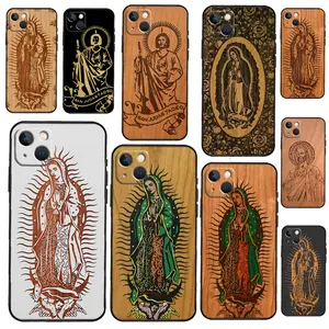 Guadalupe San Judas Wood Phone Case For iPhone 13 12 Mini 11 14 15 16 Pro Max  Plus X XS Max Cover Shell