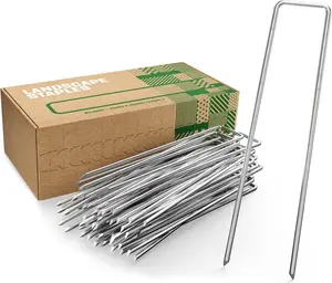 Landscape Staples 6 Inch Galvanized - 200 Pack - 11 Gauge - Garden Pins, Lawn & Yard Ground Spikes - Landscaping Fabric Weed Barrier Stakes