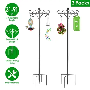Sturdy 2 Pack Shepherds Hook for Outdoor Use - Adjustable Bird Feeder and Lantern Holder