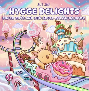 Hygge Delights - Super Cute and Fun Adult Coloring Book: Featuring Adorable Animal Characters Engaging in Relaxation, Mindfulness and Stress Relief in a Sweet, Whimsical Dessert World full of Cozy Food, Treats, Fruit and Candy