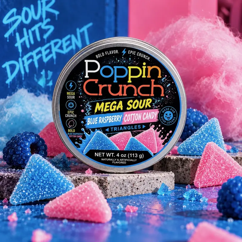 Poppin Crunch Sugar Free Mega Sour Candy Triangles