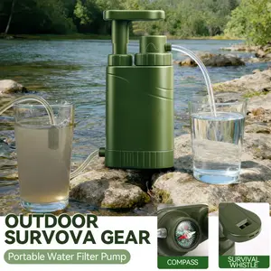 Portable Water Filter Pump – 4-Stage Filtration with 0.01 Micron Filter, Replaceable Carbon System, Outdoor Water Purifier for Camping, Hiking & Backpacking
