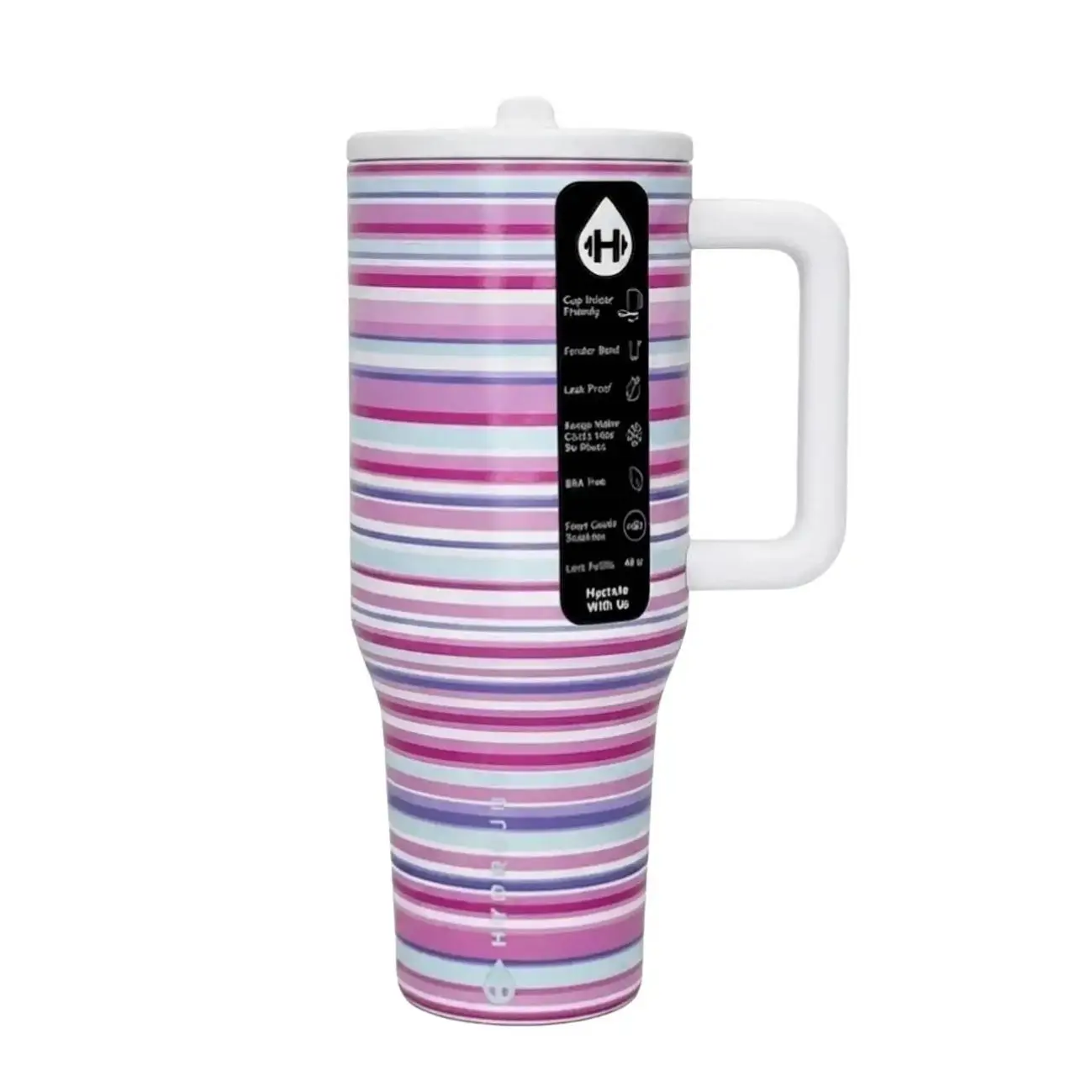 HydroJug 40oz Blush Pink Rainbow Hydrojugs, Leakproof Stainless Steel Insulated Travel Tumbler, 24-Hour Cold Retention, Reusable Portable Kitchenware for Gym & Daily Use