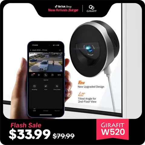Girafit 2K Home Monitoring Camera - ChroMax AI Color Night Vision, 2.4GHz & 5GHz Smart Wi-Fi, Person Detection, 24/7 Recording, Easy Install, MicroSD Local Storage, Bluetooth, 20° Tilt Covers Ground, Less Noise Wireless Security Camera