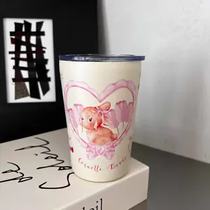 Coffee Cup with Bunny Pattern, Cute Leak-Proof Water Bottle, tumbler Perfect Gift for Kids, Suitable for Office, School, Car Use