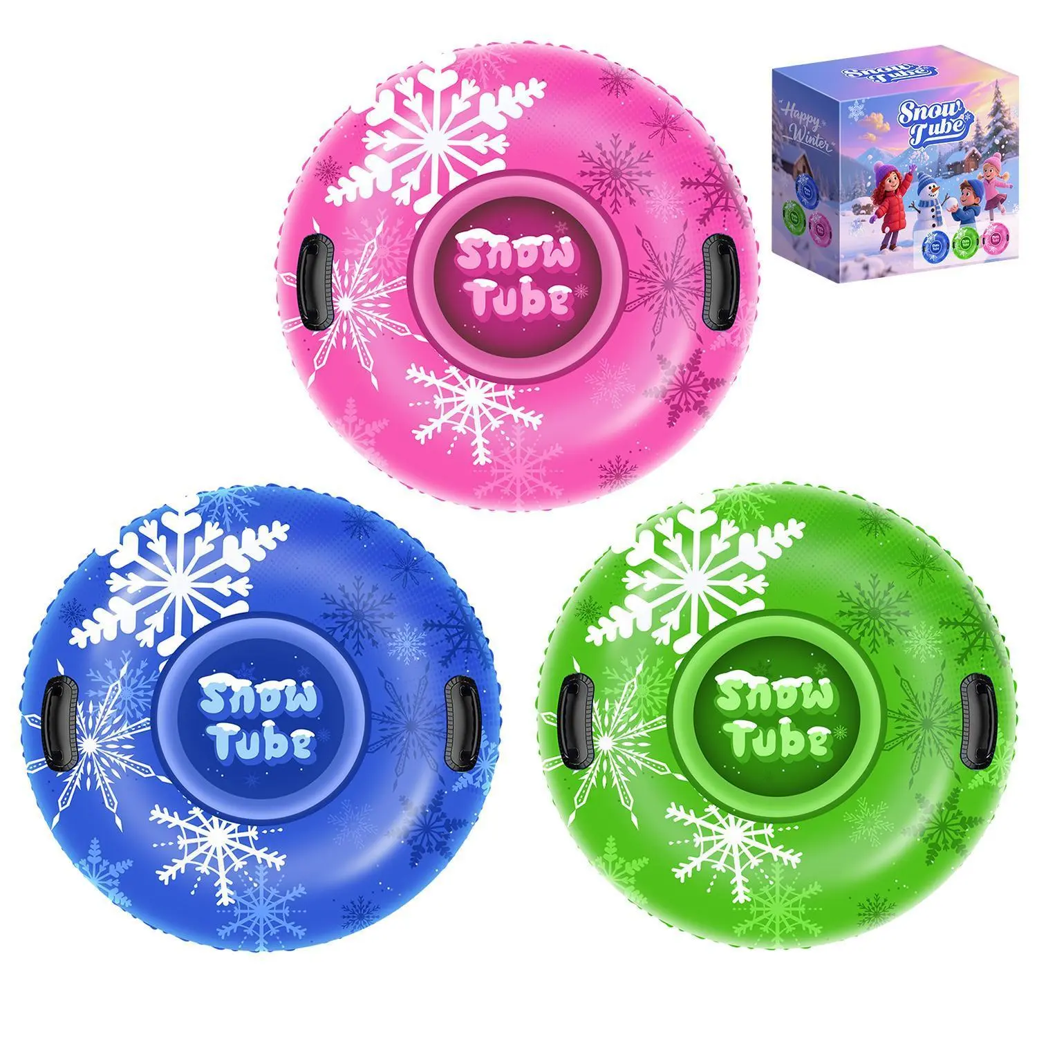 Ecofurnix,3Pack Snow Tubes, Snowflake Pattern Style,Snow Sled for Kids and Adults, Cold-Resistant Inflatable Snow Tube, Thickened Heavy Duty Sleds for Winter with Handles, Snow Toys, Snow Sleds for Family Activities Outdoor Fun summerwins
