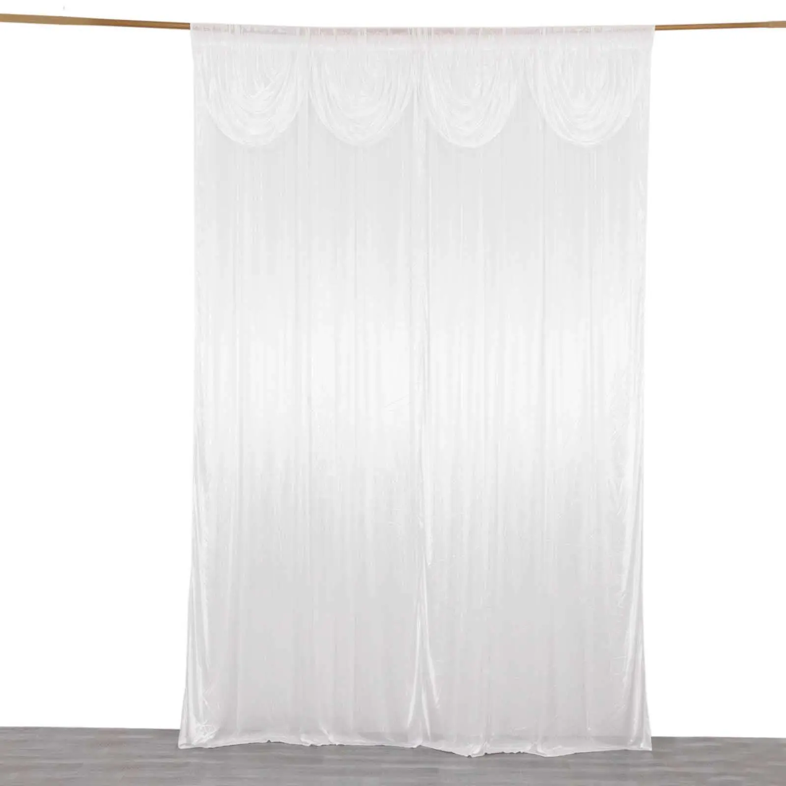 10ftx10ft White Double-Pleated Satin Event Curtain Drapes - Machine Washable Glossy Fabric, Party Background Decoration for Wedding, Birthday, Business Backdrops & Banners