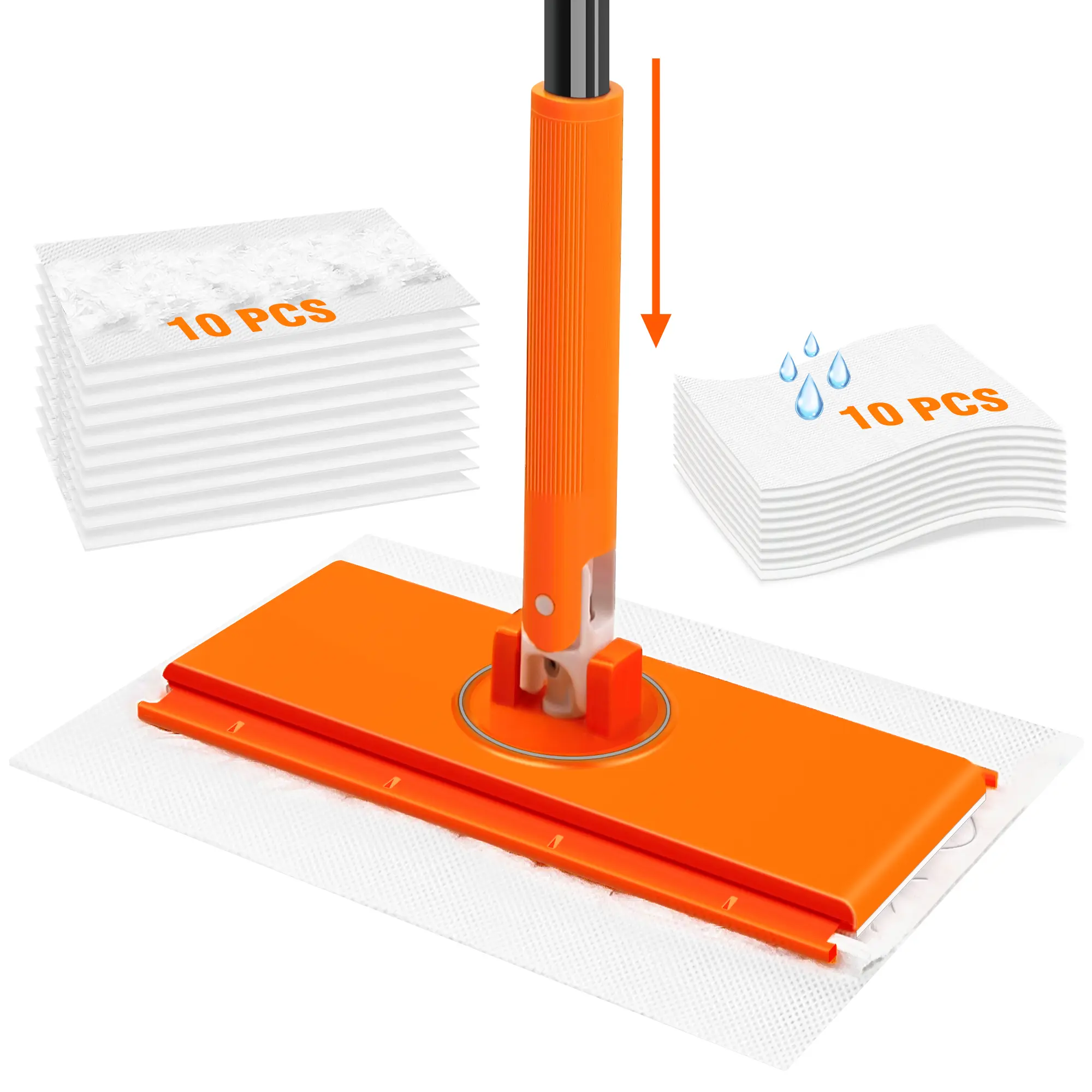 JEHONN Sweeper Mop Compatible with Swiffer Pads, 2-in-1 Starter Kit for Multi Surface Cleaning, Disposable Floor Duster, 10 Dry Sweeping Cloths, 10 Wet Mopping Refills for Kitchen Wall Window