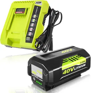 6000mAh OP4026 40V Lithium ion Replacement Battery and OP401 Charger Compatible with Ryobi 40 Volt Battery OP4050A OP40601 OP4026A OP4040 OP4030 OP4050 OP4015 OP40261 with LED Indicator