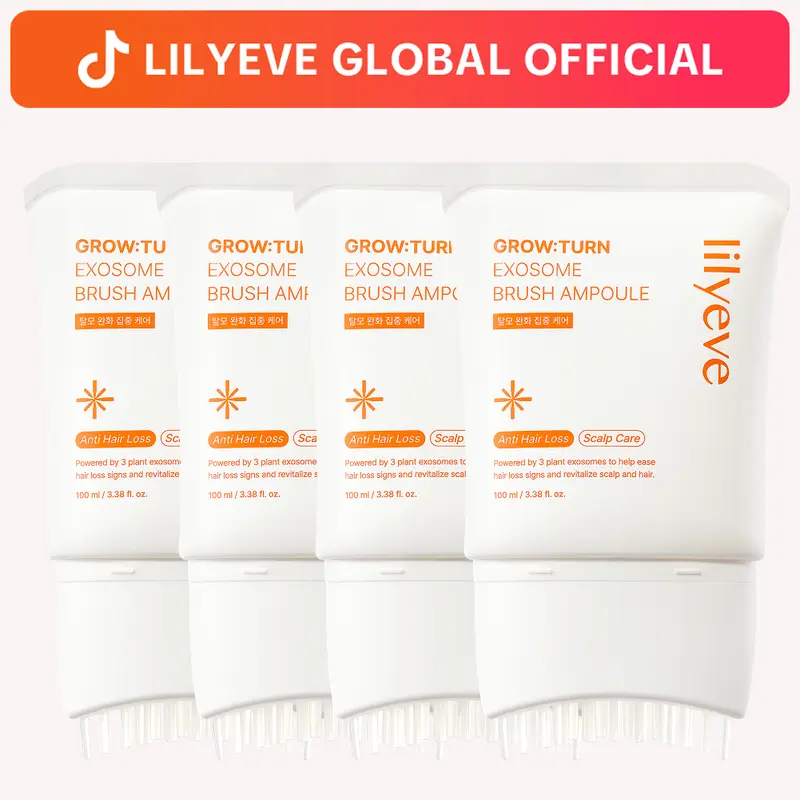 [LILYEVE] GROWTURN Hair Growth Serum 4-Pack with Built-In Brush | Exosome Scalp Serum, Hair Thickening & Strengthening, Korean Hair Care | 3.38 fl. oz.