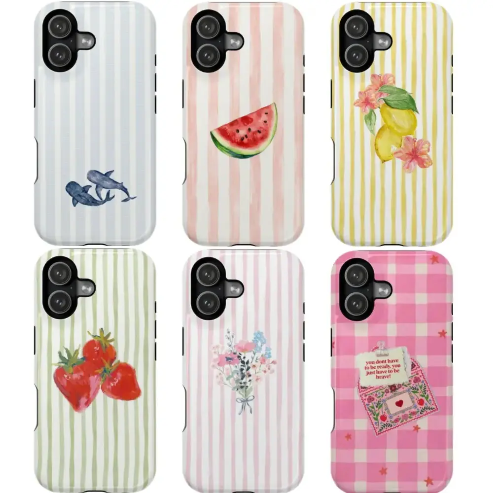 Floral Phone Case Collection |   Cute Strawberry, Lemon, Watermelon Design |   Inspirational "Be Brave" Quote Cover |   Pastel Striped Girly Accessories for with iPhone 17 16 15 14 13 12 11 Pro Max Pro Plus Samsung Galaxy S26 S25 FE S24 Plus S23 Ultra, Pr