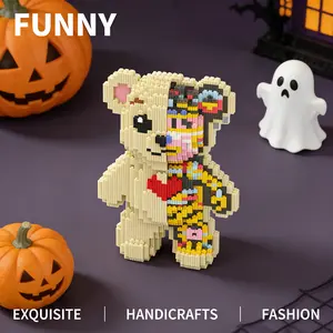1644pcs Halloween Heart Bear Series Building Blocks Toy, Creative DIY Craft Decor, Desk Home Living Room Decoration, Gift Idea