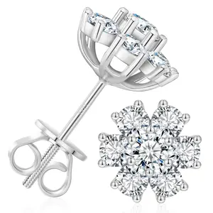 Flower Lab-Grown Moissanite Stud Earrings – S925 Sterling Silver Screw Back or Butterfly Back, Diamond Look Unisex Jewelry, Perfect Birthday, Mother’s Day & Wedding Gift [TQE0577-S-Luoxuan]