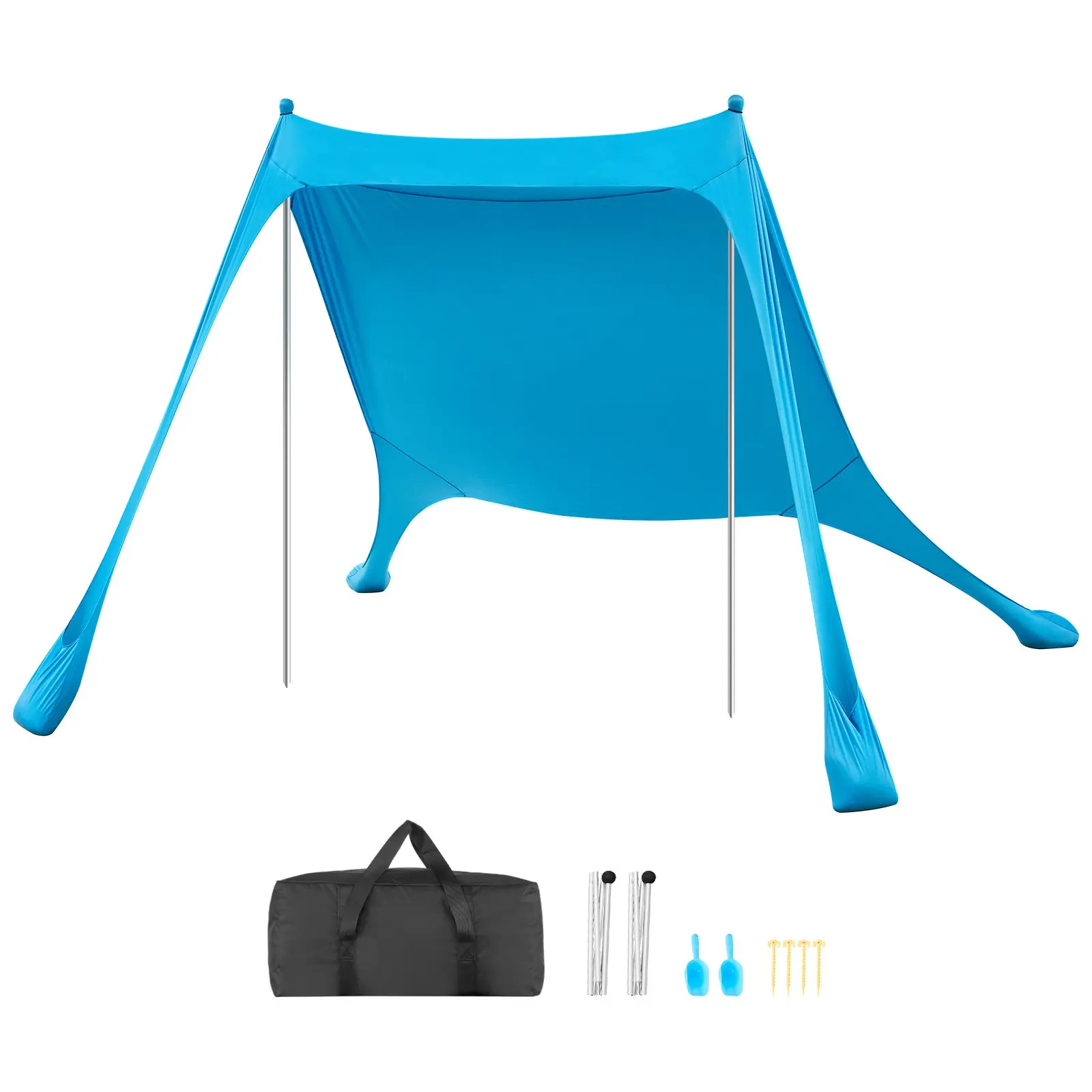 VEVOR 7.5ft Square Outdoor Beach Tent Sun Shelter with Canopy, UPF50+ Sun Protection, Lycra Fabric, Durable Easy-Install Pop-Up Design, 4 Large Sandbags, Stability Poles, Sand Shovels, Portable Beach Shade for Family Outings