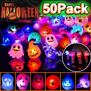 50pcs Halloween LED Rings, Halloween Party Favors Glow in The Dark Party Supplies, Light Up Rings Perfect for Trick or Treat Gifts