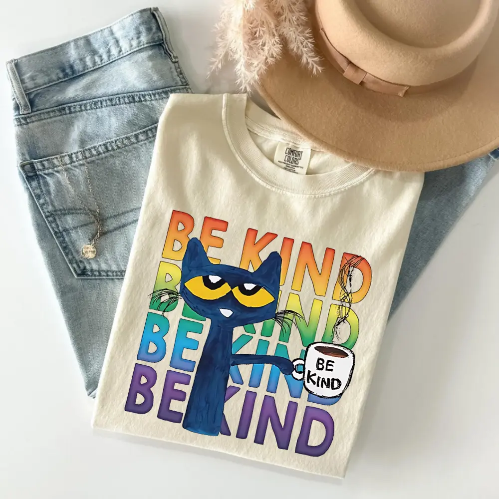 Comfort Color Be Kind Pete the Cat T Shirt, Kindness Shirt, Be Kind Tee, Feminist Shirt, Motivational Tee, Cute Teacher Tee, Kindergarten Gift Tops