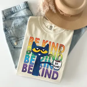 Comfort Color Be Kind Pete the Cat T Shirt, Kindness Shirt, Be Kind Tee, Feminist Shirt, Motivational Tee, Cute Teacher Tee, Kindergarten Gift Tops