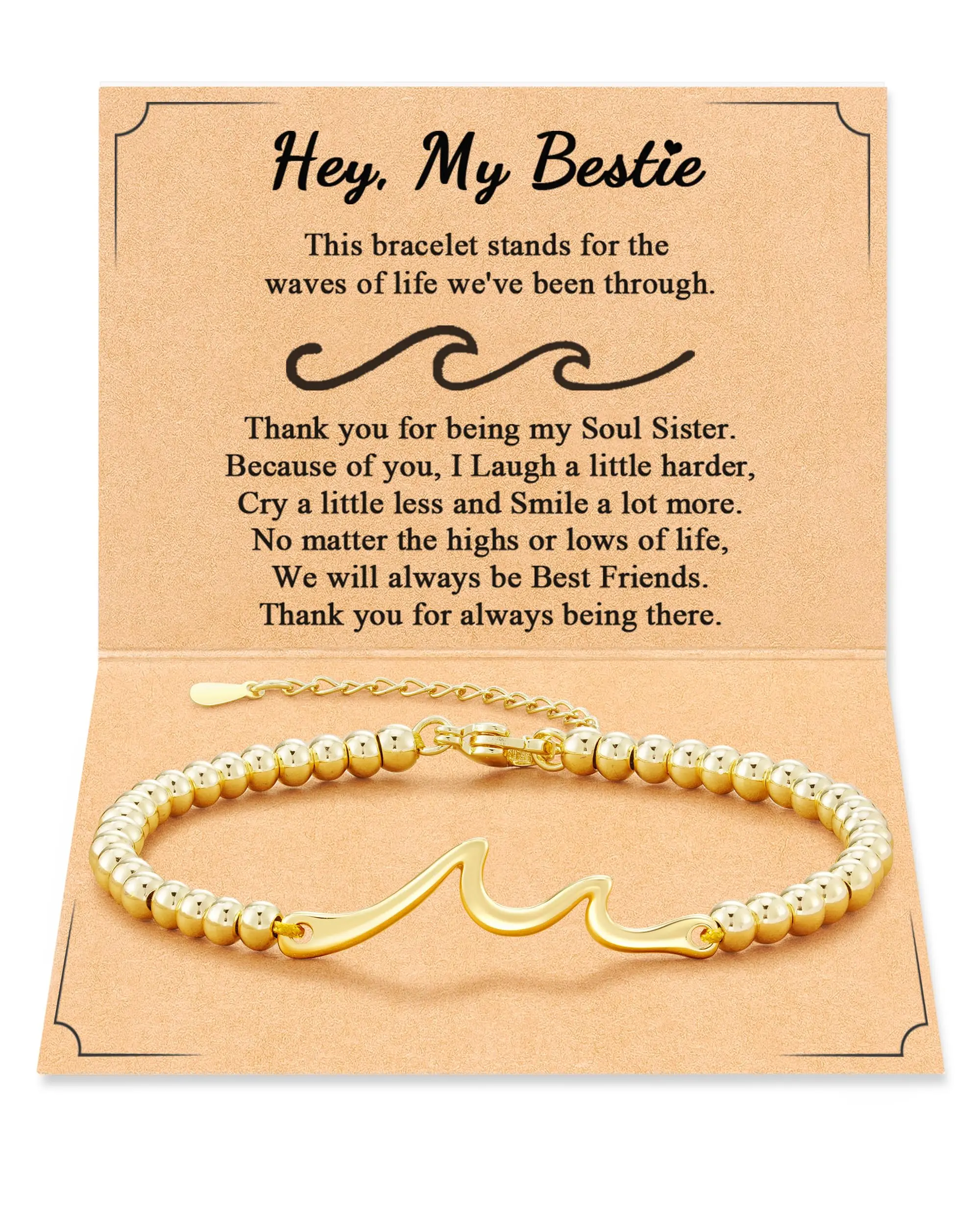 Gift for Friends, The Waves of Life We've Through Together, Woman Friendship Gifts Idea, Gold Wave Bracelet for Best Friend Bestie Soul Sister, Christmas, Valentines Day, Birthday