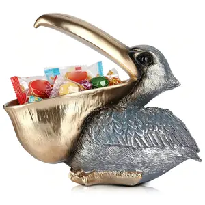 Gray Pelican Statue Candy Dish – Decorative Resin Storage Bowl for Kitchen or Entryway – Distinctive Animal Home Decor, Multi-Functional Food Holder, Gift Idea