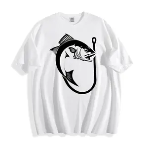 Casual Style Unisex T-Shirt Fishing Hook And Fish Design Summer Outdoor Wear Gift For Fishing Enthusiasts