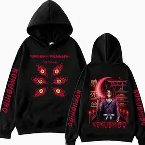 Anime Demon Slayer Kokushibou Printed Hoodie Harajuku Hooded Pullover Man Woman Sweatshirt Casual Loose Oversized Streetwear