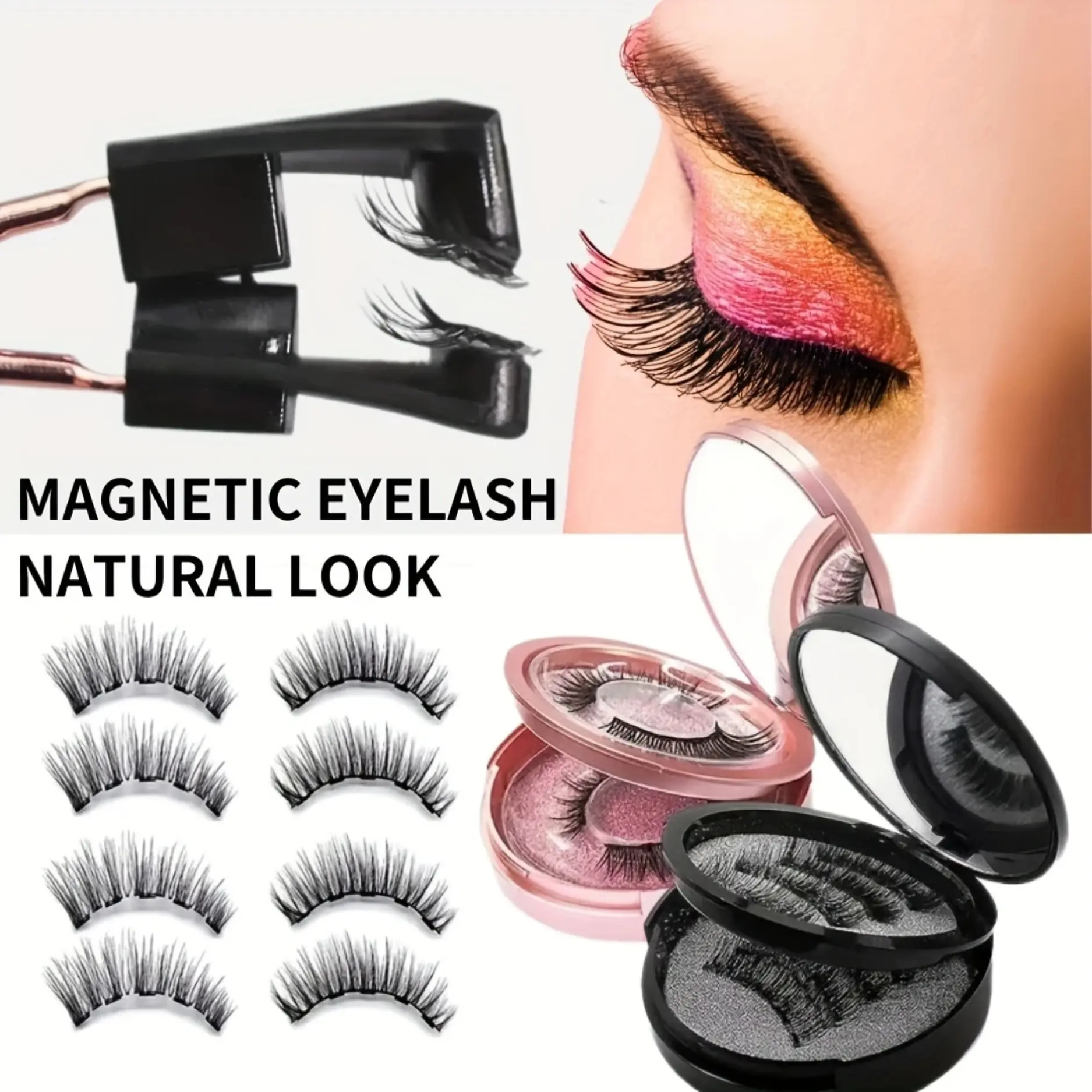 NO.BRAND 3D Magnetic False Eyelashes Set with 1pc Applicator - No Glue/Eyeliner Needed, Reusable, Waterproof, Natural Cat Eye Effect, Easy Wear, Ideal for Mother’s Day Gift, Special Events, Beauty & Personal Care False Eyelashes & Adhesives