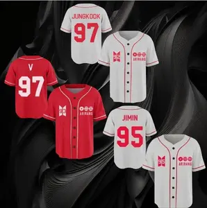 Gifts for Kpop fans JIMIN, V and JUNGKOOK, Baseball jackets Style, cute red and white striped shirts