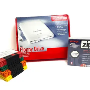 Imation D353FUE Floppy Disk Drive, 3 Iomega Zips, 19 Memorex Floppy Disk BUNDLE