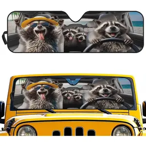 Raccoon Windshield Sun Shade for Jeep Wrangler JL JLU & Jeep Gladiator, Funny Driving Front Window Sun Visor Blocks UV Rays Sunshade