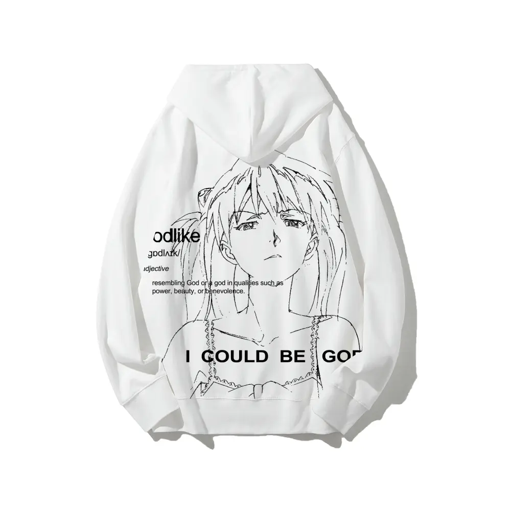 Men's 100% Cotton Solid Fabric Breathable Long-Sleeve Hoodie, Unisex EVA Asuka Anime Graphic Streetwear Sweatshirt, Menswear Tops for Fall Winter, Eco-Friendly Couple Gift