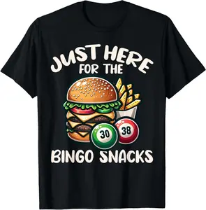 100% Cotton Funny Bingo Game Just Here For The Bingo Snacks Design T-Shirt