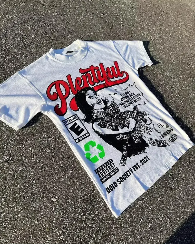 Gothic Harajuku Hip Hop Printed Round Neck Loose T-shirt Hip Hop Couple Top Retro Pop Street Cotton Top, Y2k Gothic Harajuku Hip Hop Casual Fashion for Couples Oversized Shirts white tee