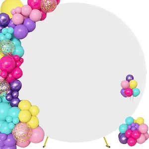 7.2FT Round Arch Backdrop Cover Spandex Fitted Stretchy Arch Stand Covers with Buckles Arch Covers for Circle Stand Balloon Wedding Birthday Baby Shower Arch Decoration(White)