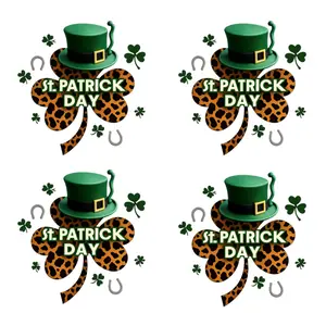 4 Pack St. Patrick's Day Iron On Patches Clover Leopard Print Heat Transfer Vinyl for Clothes Hats Bags DIY Decor 25cm Reusable Washable Ideal Gift for Tshirt Jeans