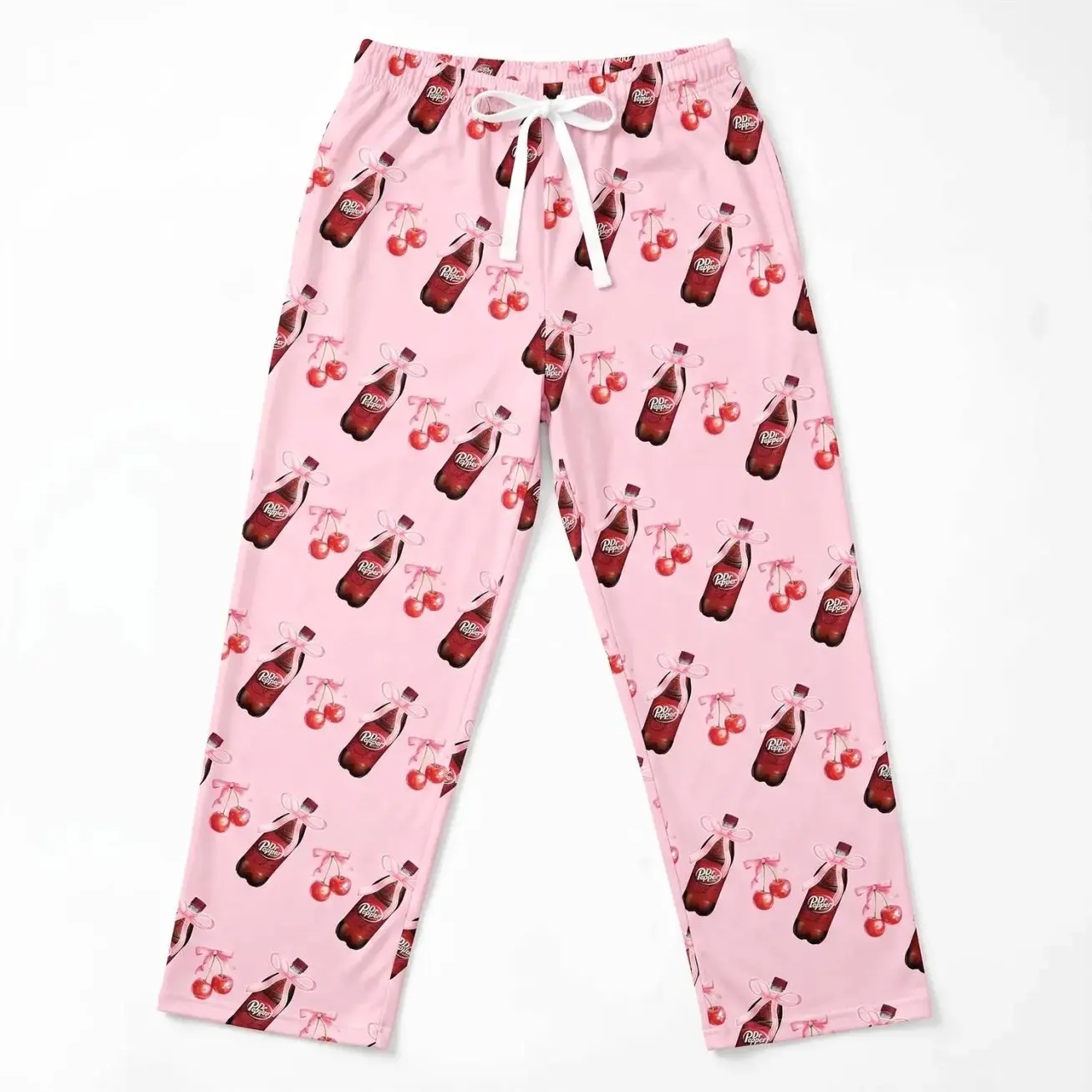 Dr Pepper Satin Pajama Pants, Coquette Cherry Soda Silk Lounge Pants, Cute Pink Sleep Pants, Soda Lover Gift for Her